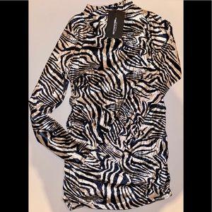 Zebra Print Long Sleeve Ruched Dress